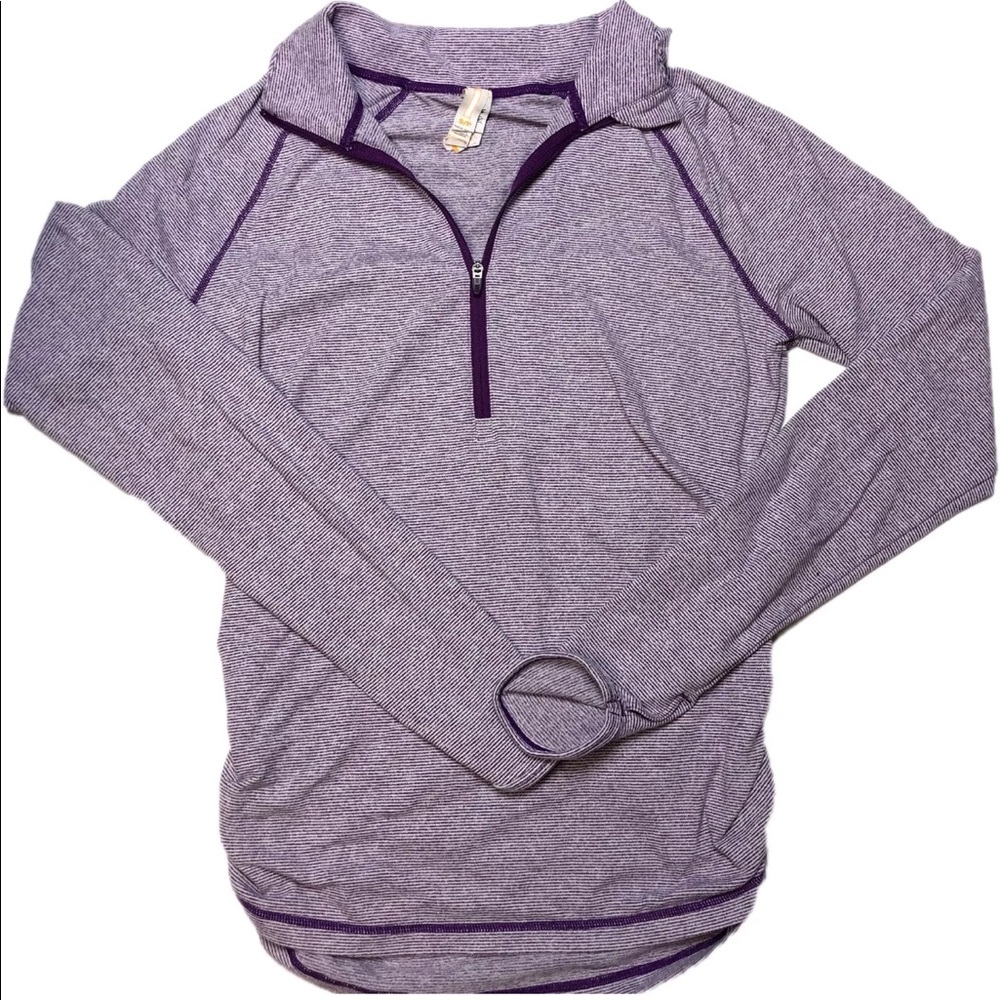 Lucy Athletics Purple Striped 3/4 Zip Long Sleeve